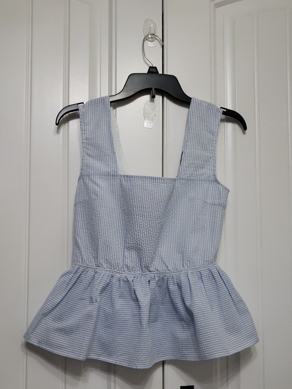 After Market Light Blue Seersucker Peplum Tank Top Size Small